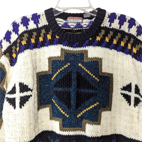SATURDAYS GENERATION Vintage long sleeve Colorful Southwest Mens Sweater size‎ M - Picture 3 of 8